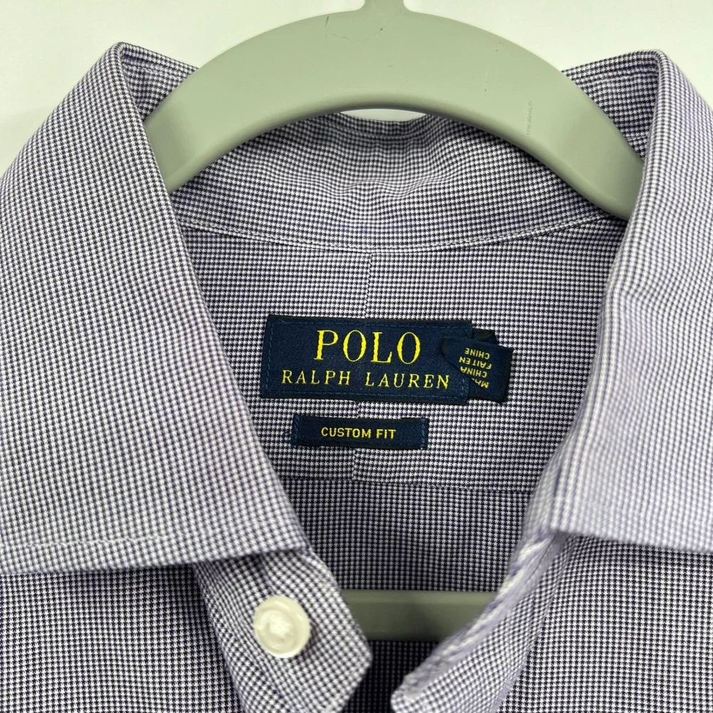 Polo Ralph Lauren Large Button Down‎ Shirt Mens Purple Micro Check Custom Fit